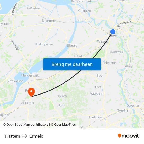 Hattem to Ermelo map