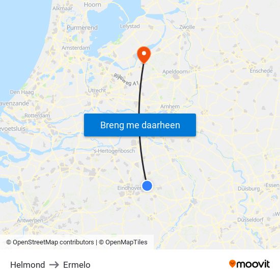 Helmond to Ermelo map