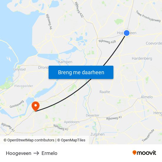 Hoogeveen to Ermelo map