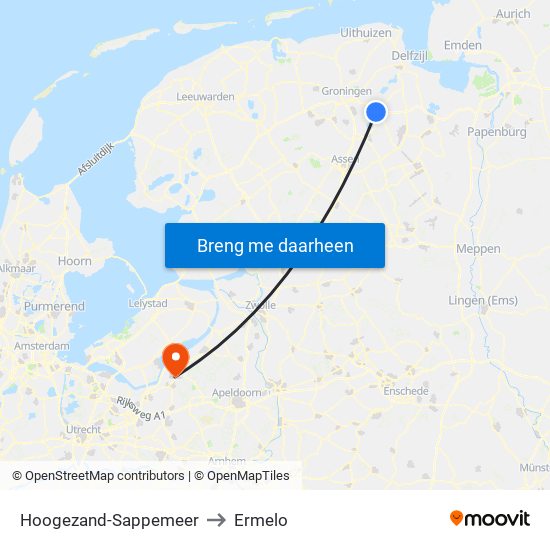 Hoogezand-Sappemeer to Ermelo map