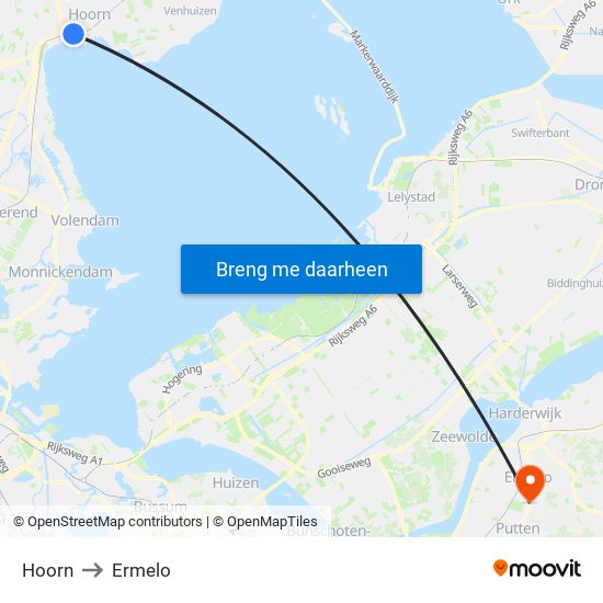 Hoorn to Ermelo map