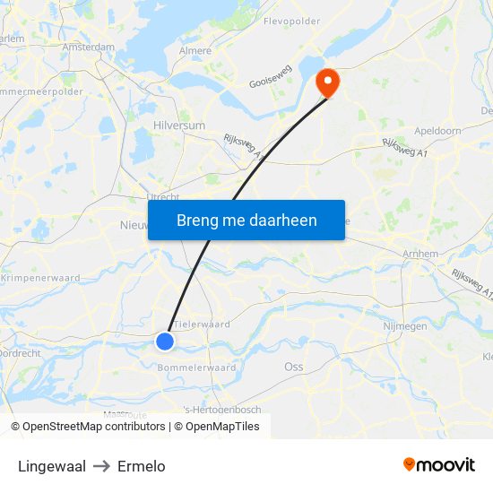 Lingewaal to Ermelo map