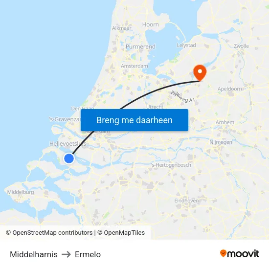 Middelharnis to Ermelo map