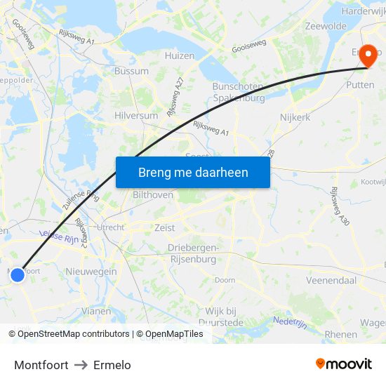 Montfoort to Ermelo map