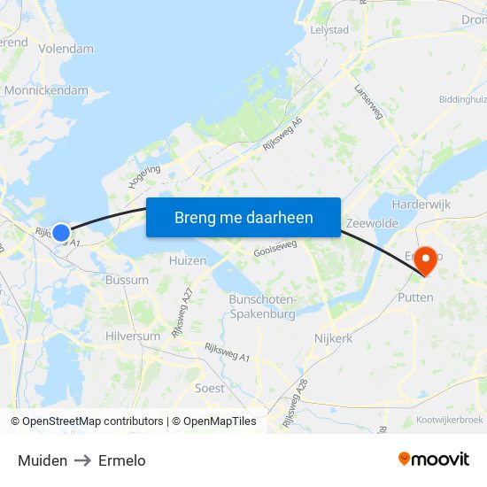 Muiden to Ermelo map