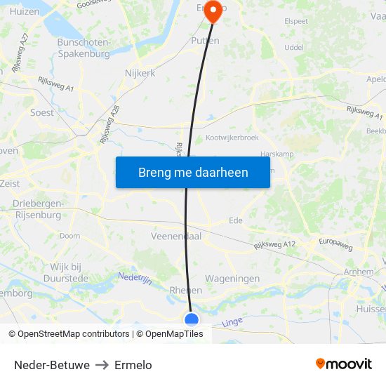 Neder-Betuwe to Ermelo map