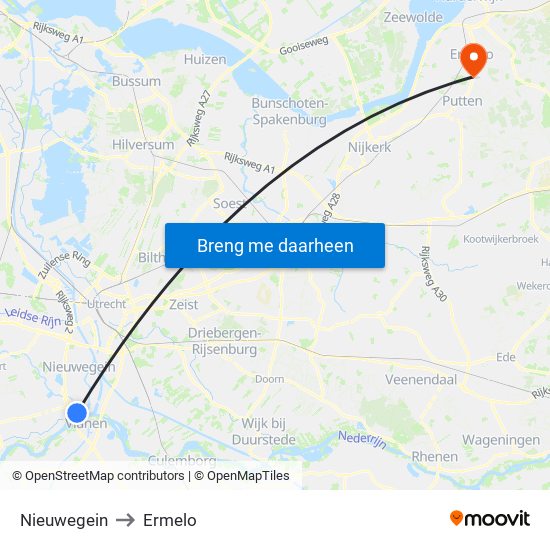 Nieuwegein to Ermelo map