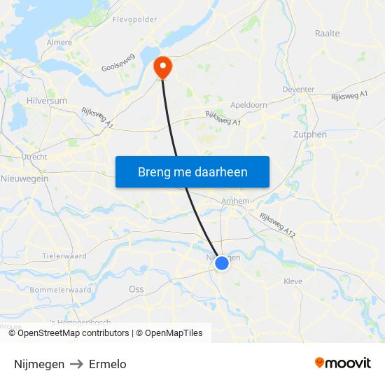 Nijmegen to Ermelo map