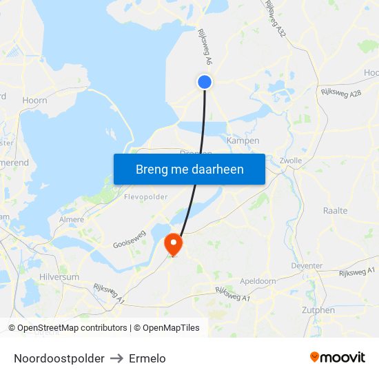 Noordoostpolder to Ermelo map