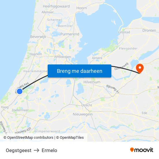 Oegstgeest to Ermelo map