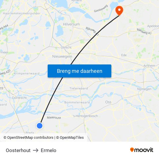 Oosterhout to Ermelo map