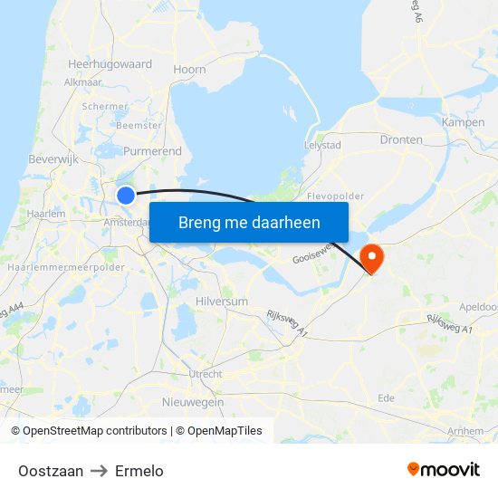 Oostzaan to Ermelo map