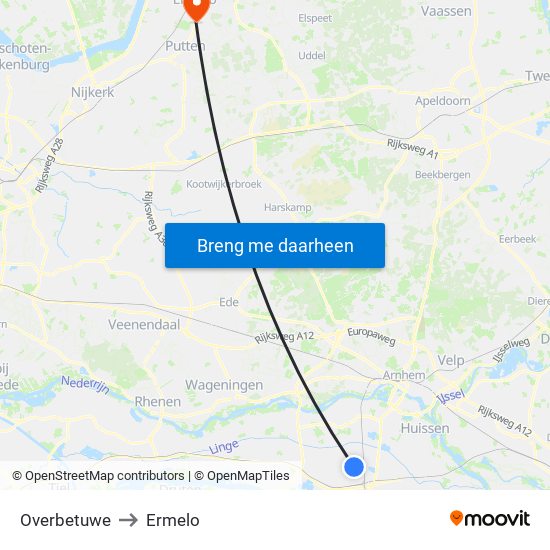 Overbetuwe to Ermelo map