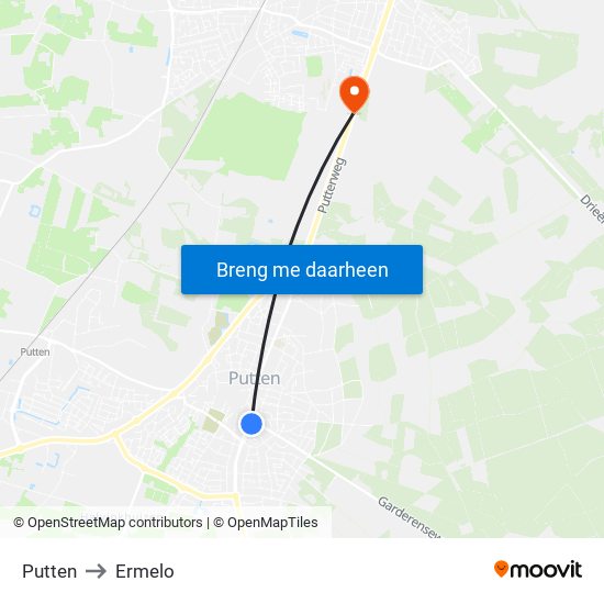 Putten to Ermelo map