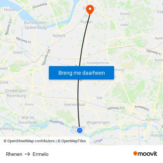 Rhenen to Ermelo map