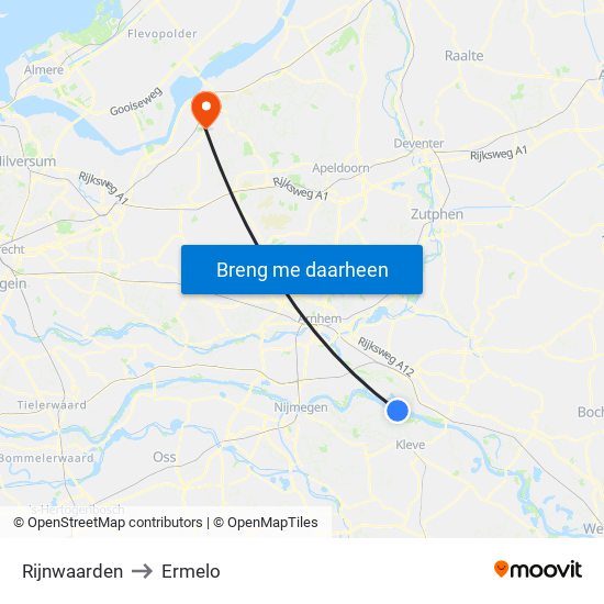 Rijnwaarden to Ermelo map