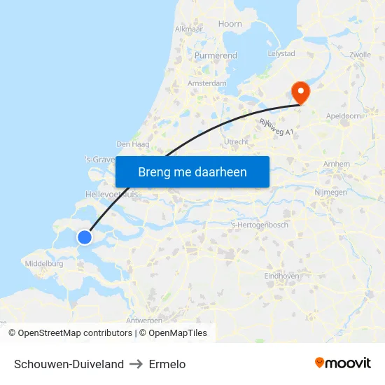Schouwen-Duiveland to Ermelo map