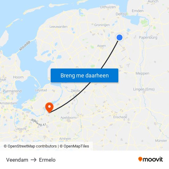 Veendam to Ermelo map