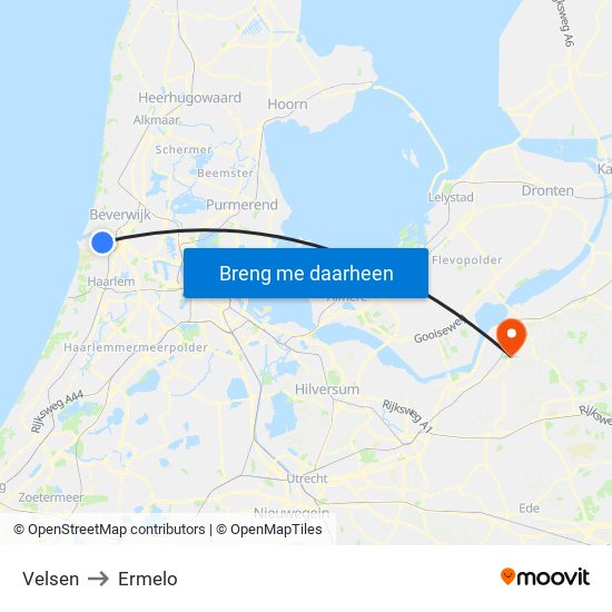 Velsen to Ermelo map