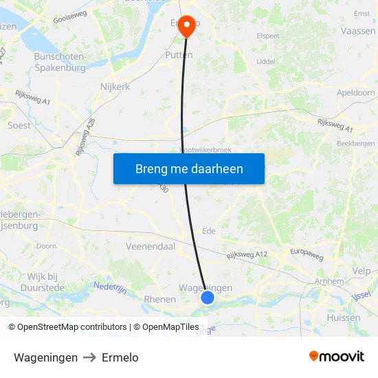 Wageningen to Ermelo map