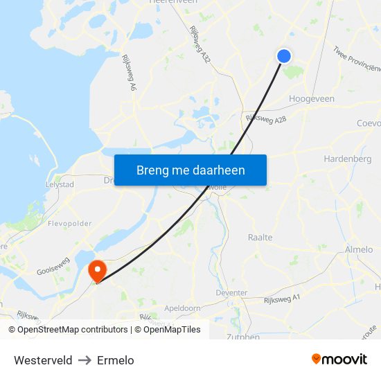 Westerveld to Ermelo map