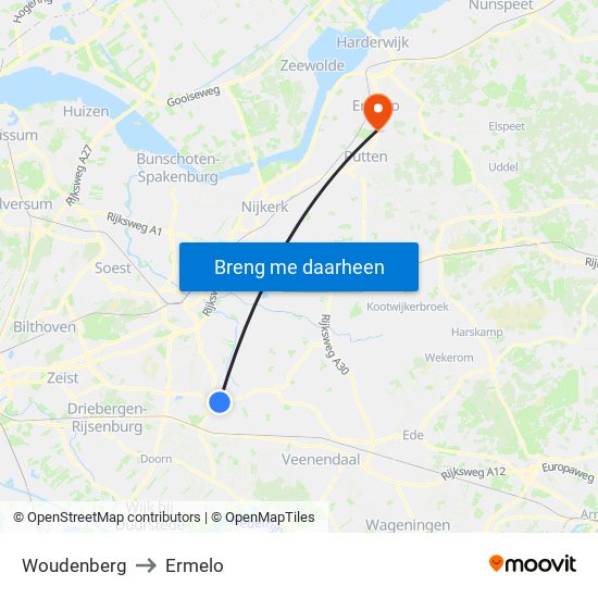 Woudenberg to Ermelo map