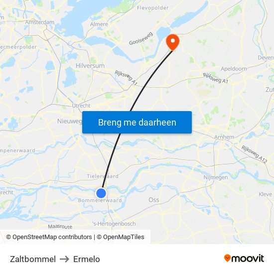 Zaltbommel to Ermelo map