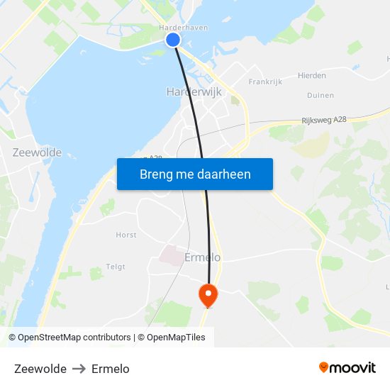 Zeewolde to Ermelo map