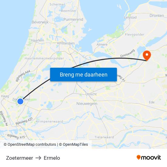 Zoetermeer to Ermelo map