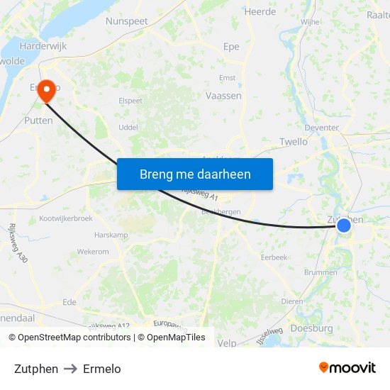 Zutphen to Ermelo map