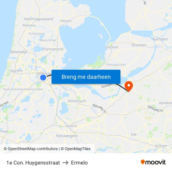 1e Con. Huygensstraat to Ermelo map