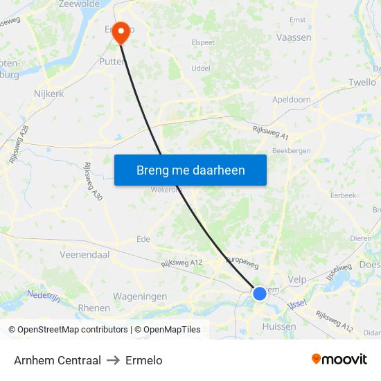 Arnhem Centraal to Ermelo map
