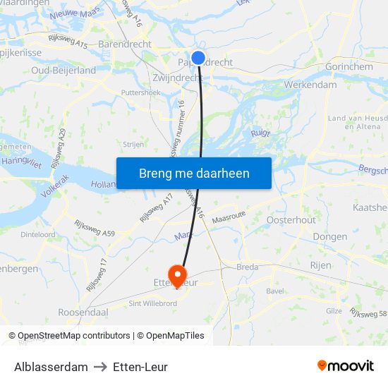 Alblasserdam to Etten-Leur map