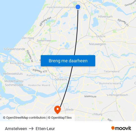 Amstelveen to Etten-Leur map