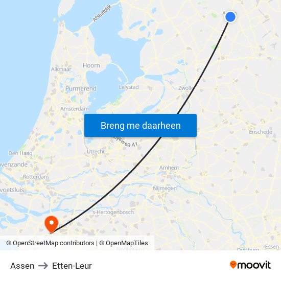 Assen to Etten-Leur map