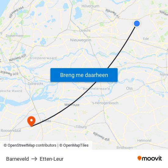 Barneveld to Etten-Leur map