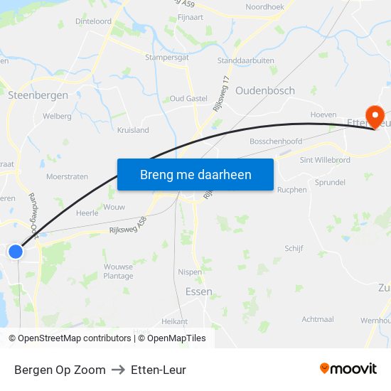 Bergen Op Zoom to Etten-Leur map