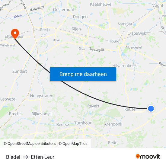 Bladel to Etten-Leur map