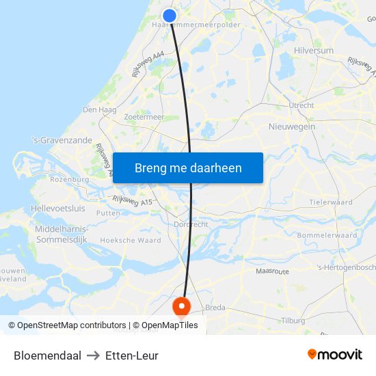 Bloemendaal to Etten-Leur map