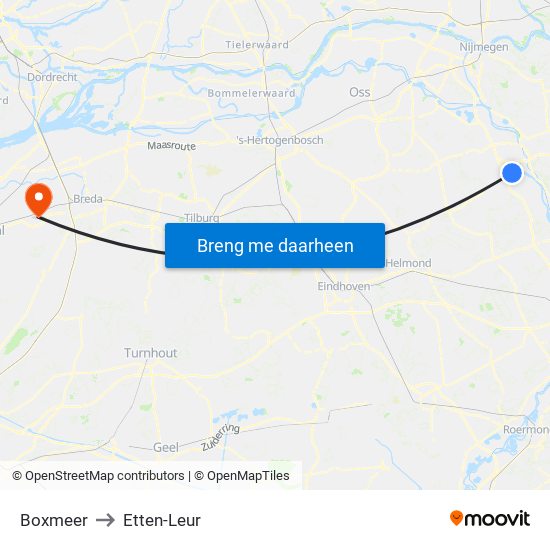 Boxmeer to Etten-Leur map