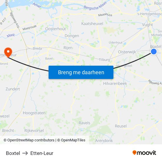 Boxtel to Etten-Leur map