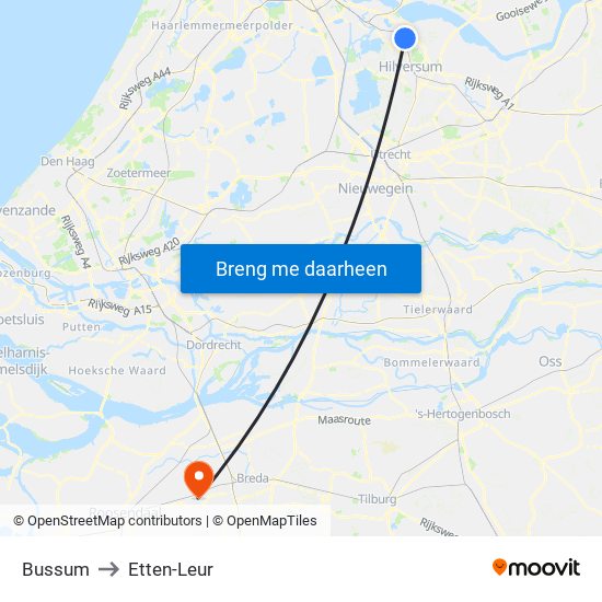 Bussum to Etten-Leur map