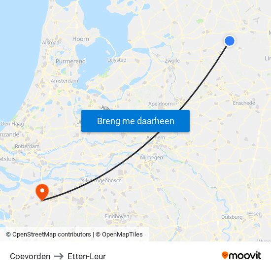 Coevorden to Etten-Leur map