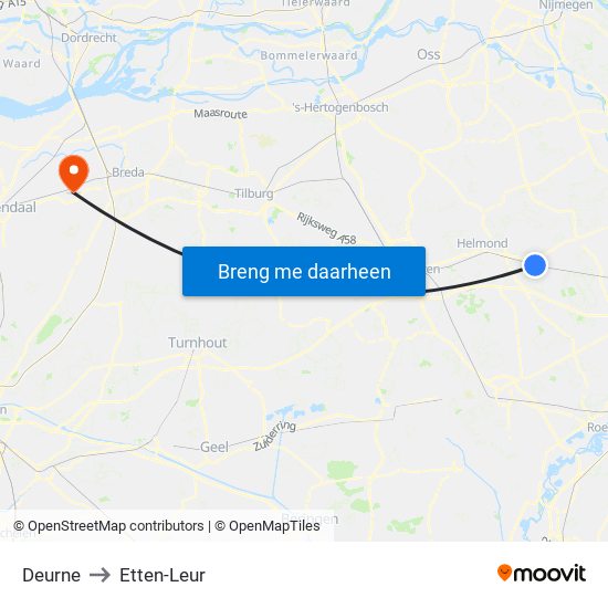 Deurne to Etten-Leur map