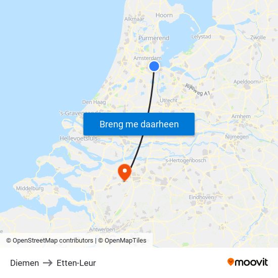 Diemen to Etten-Leur map