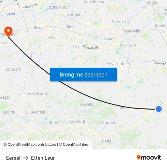 Eersel to Etten-Leur map