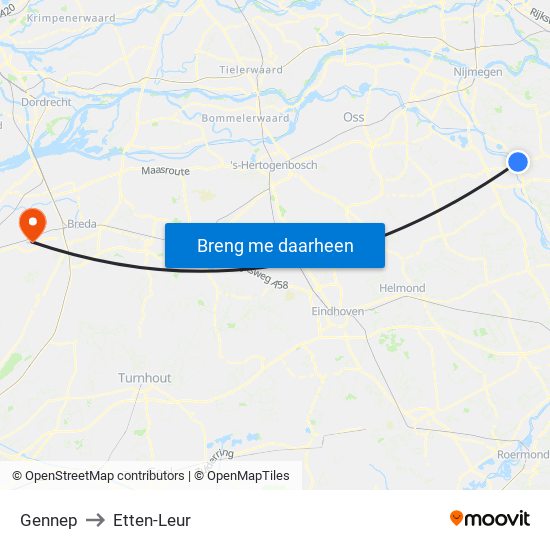 Gennep to Etten-Leur map
