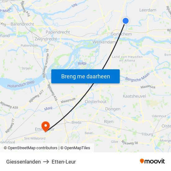 Giessenlanden to Etten-Leur map