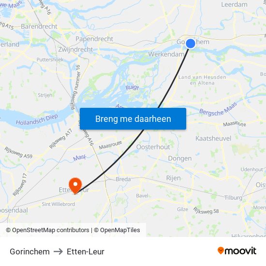 Gorinchem to Etten-Leur map