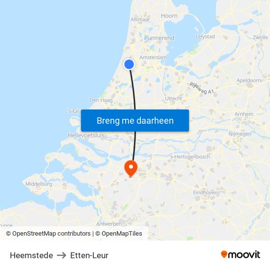 Heemstede to Etten-Leur map